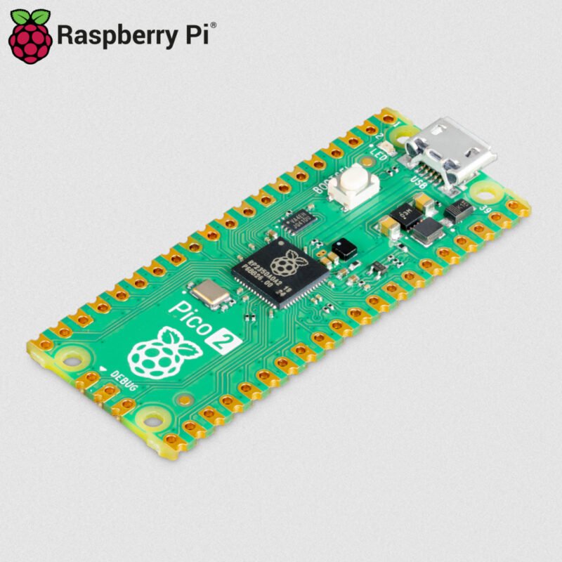 Raspberry Pi Pico 2 - vista de la parte superior, en ángulo.